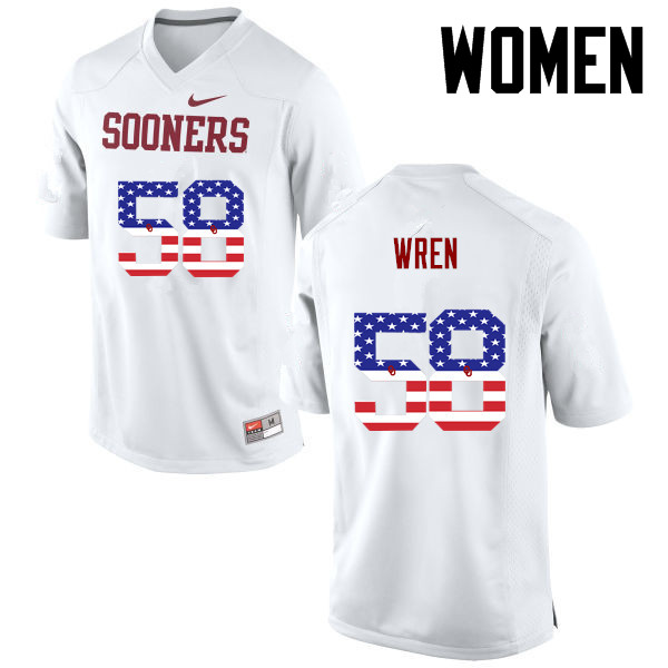 Women Oklahoma Sooners #58 Erick Wren College Football USA Flag Fashion Jerseys-White